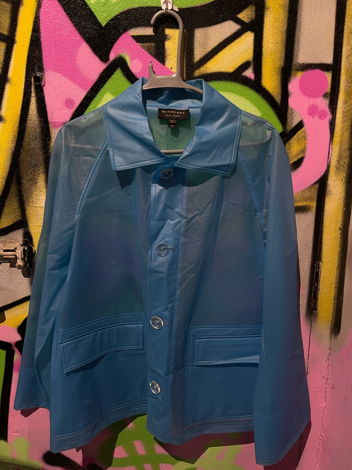 BURBERRY TRANSPARENT RAINCOAT BLUE