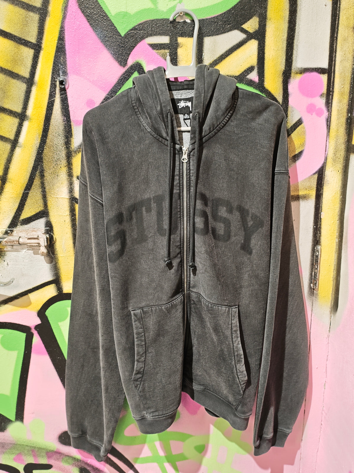 Stüssy Washed Charcoal Zip-Up Hoodie