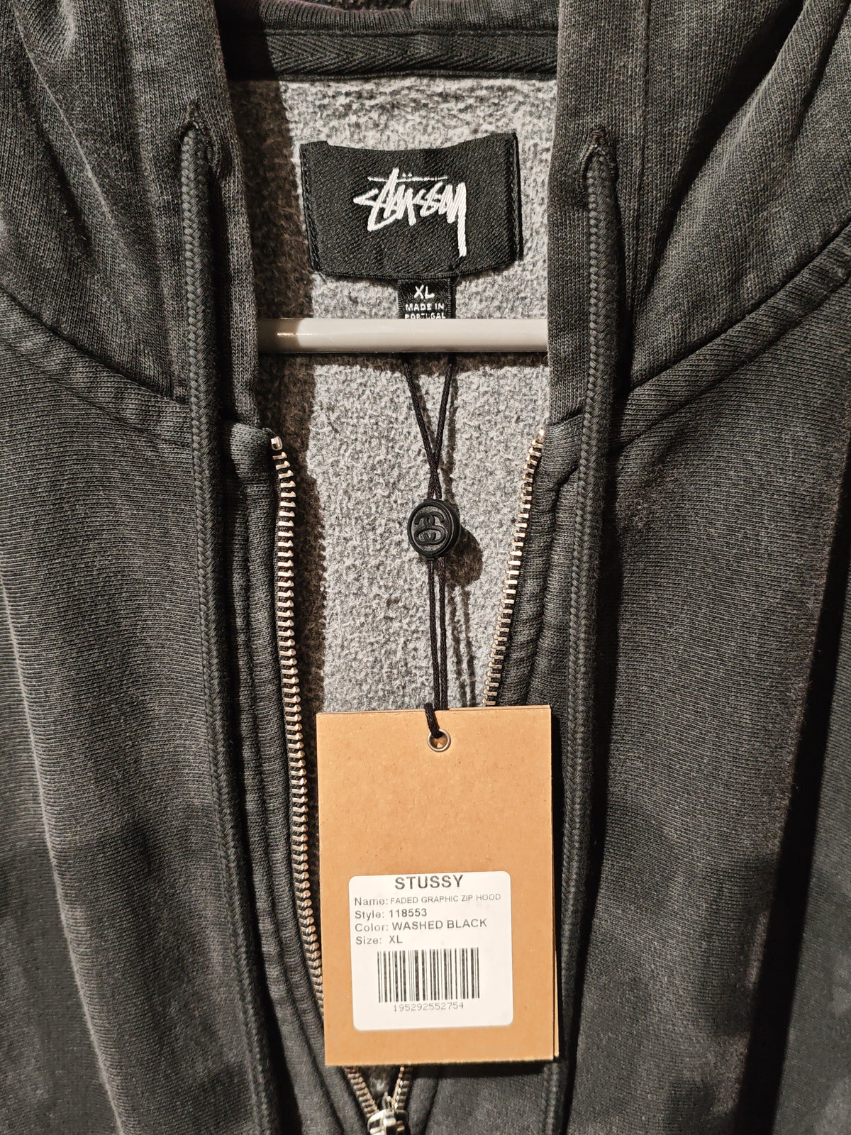 Stüssy Washed Charcoal Zip-Up Hoodie