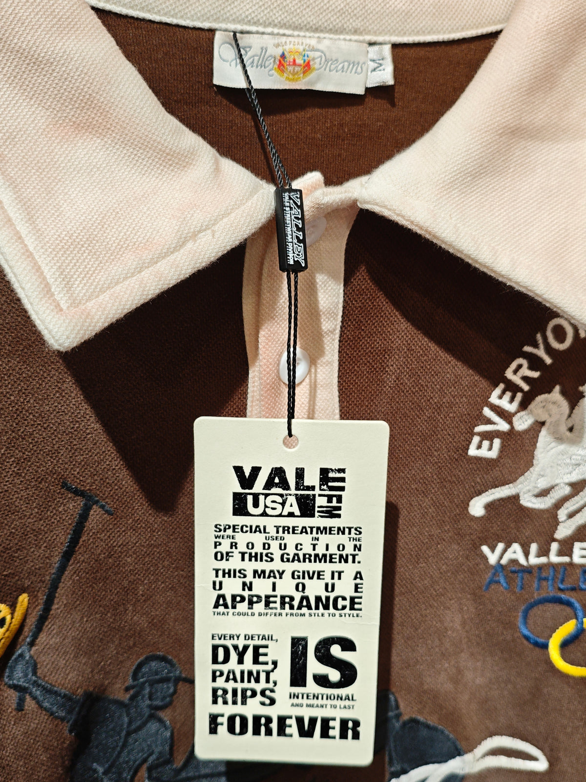 Valley Dreams Brown Long-Sleeve Graphic Polo Shirt