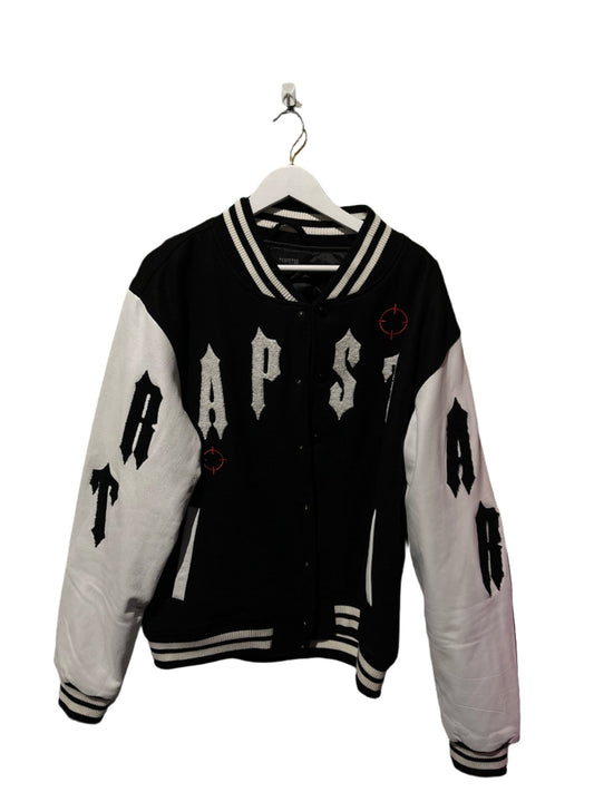 TRAPSTAR LONDON SHOOTERS VARSITY JACKET BLACK WHITE